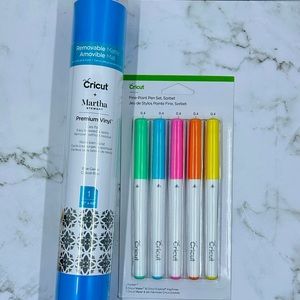 New Cricut Supplies - Fine Point Pen Set Sorbet + Blue Removable Matte Vinyl